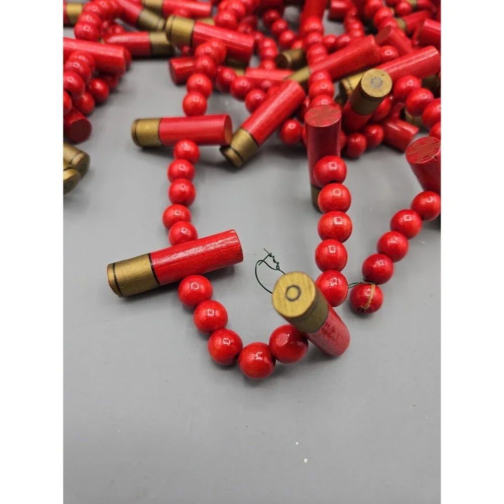 Christmas Shotgun Shells Garland Red Hunt 8' Strands Lot Of 3 Total 24' Wooden